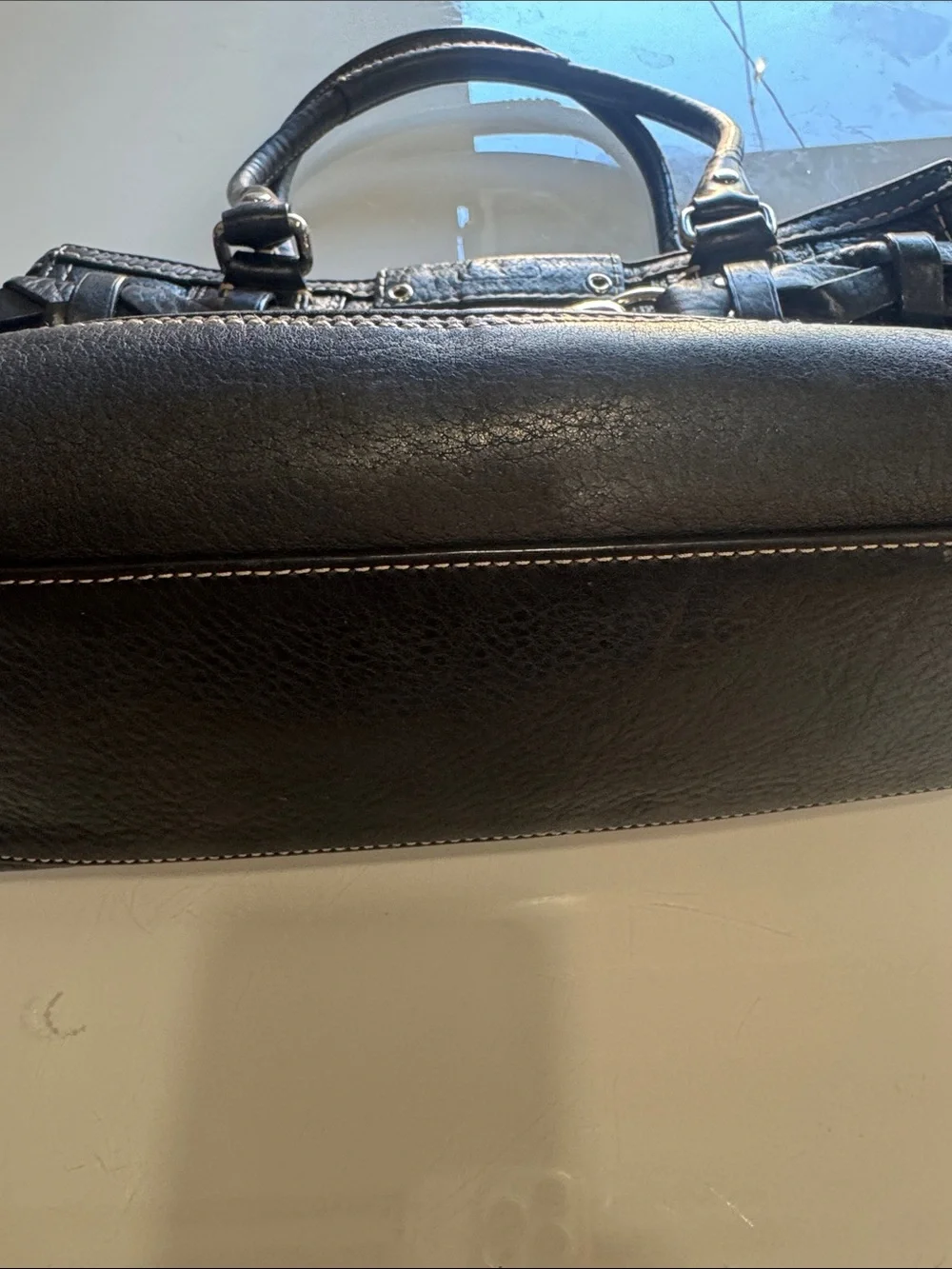 Coach Hampton Carryall Black Leather Shoulder Bag with Braided Horsebit detail